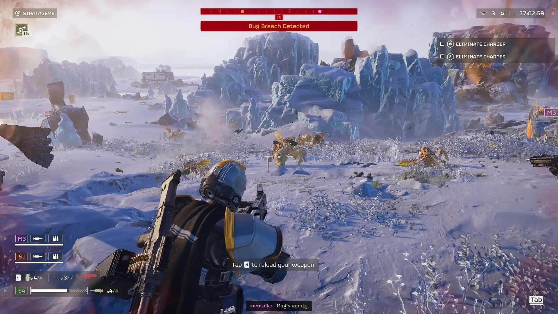 A squad of soldiers fighting alien enemies in Helldivers 2 on PS5