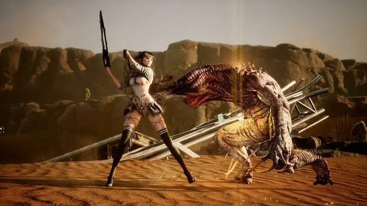 Eve battling enemies in the futuristic sci-fi world of Stellar Blade on PS5