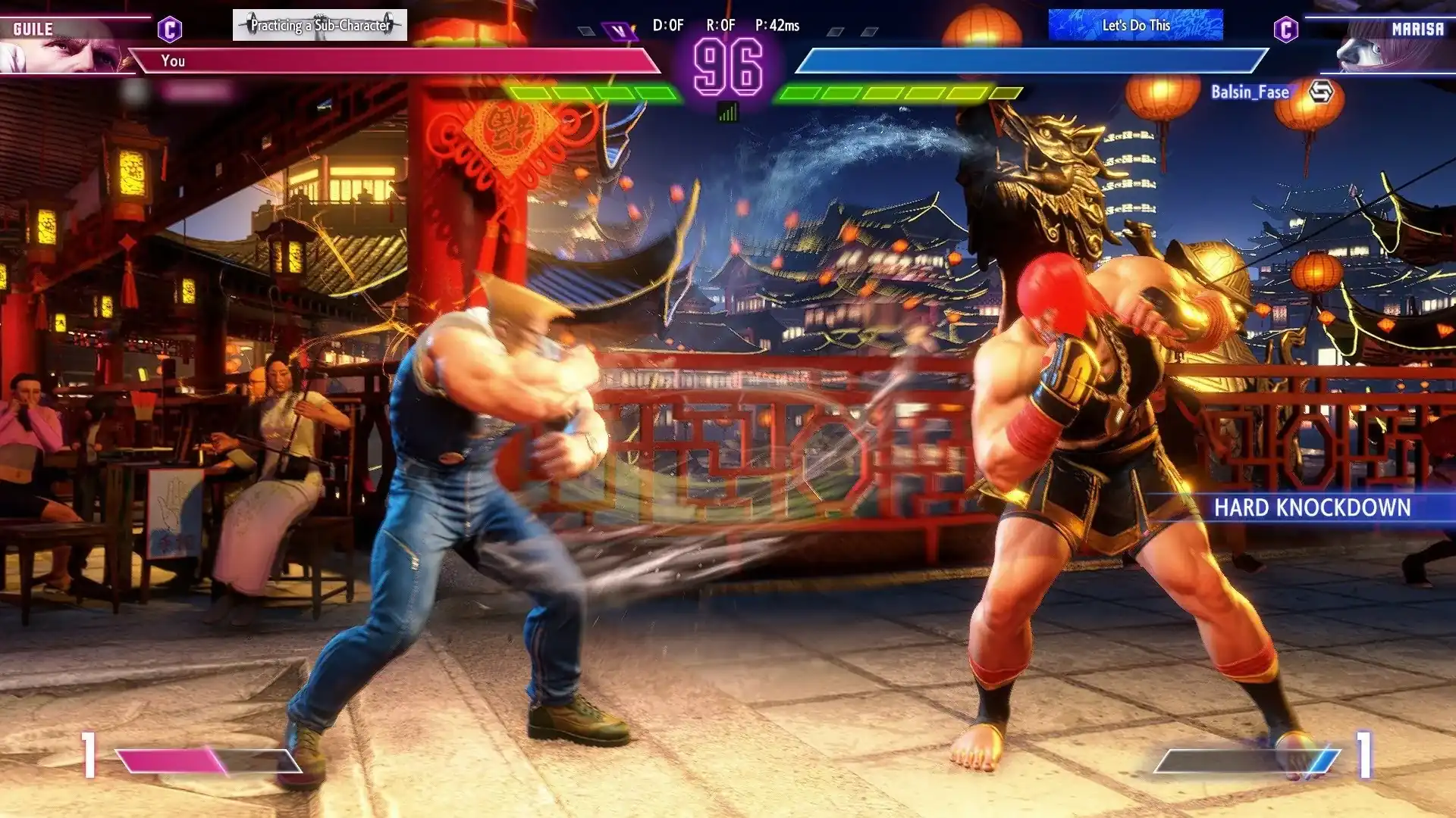 Fighters preparing for a duel in the colorful, urban setting of Street Fighter 6 on PS5