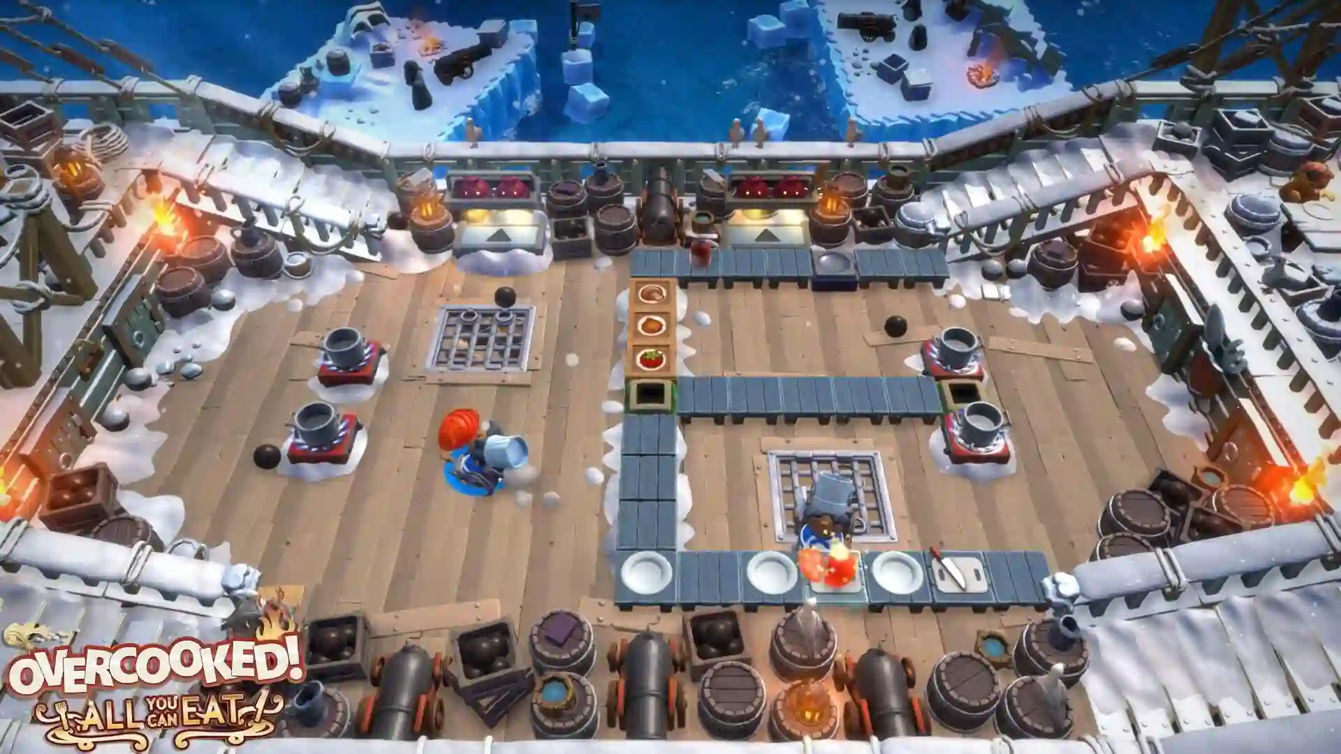 Overcooked! All You Can Eat turns cooperation into a fast-paced challenge where players must prepare meals while managing increasingly difficult kitchen environments.